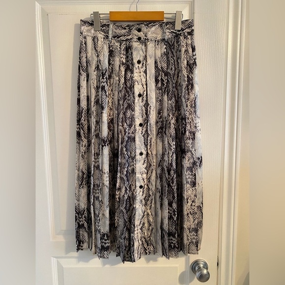 Snakeskin Pleated Button Midi Skirt - Picture 1 of 4